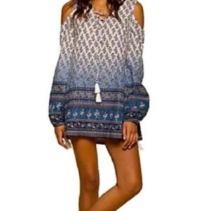 NWT Anthropologie RAGA Mini Dress Size Medium White & Blue